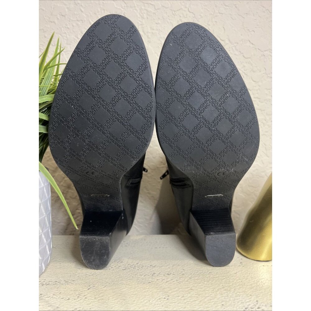 VIONIC Black Leather Zip Bootie Wood Stack Heel Size 11 - Picture 14 of 14